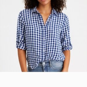 American Eagle Outfitters Navy Checkered Button-Down Shirt